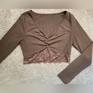 Shein V-Neckline Lace Trim Crop Top/Size S